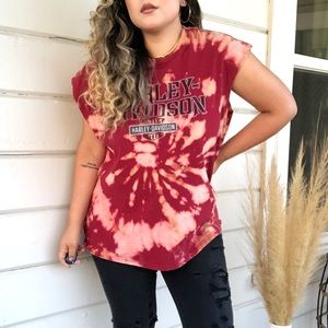 Harley Davidson Custom Tie Dye Cut Off Tee